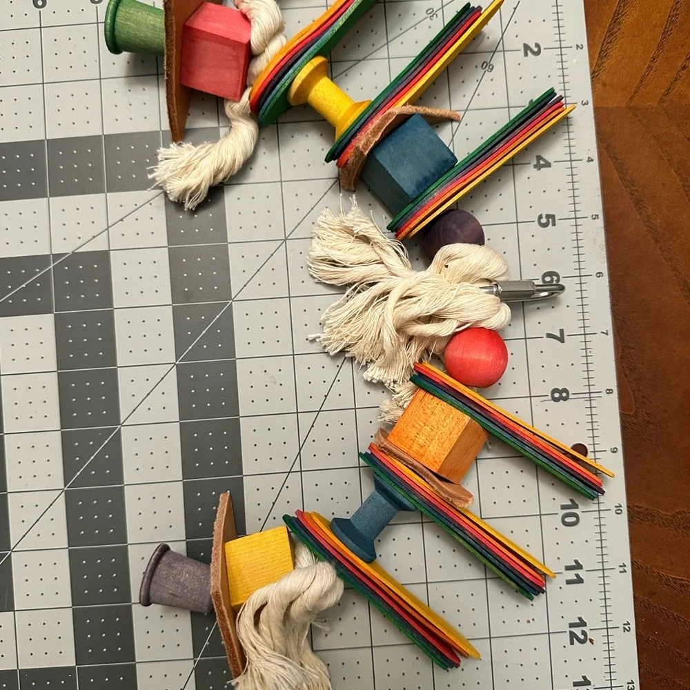 Handmade - Colorful Bird Toy with Rope and Wooden Blocks